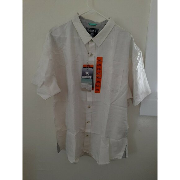 NWT NEW Cream White Plaid Seapointe Mens Button Front Dress Shirt XXL - Picture 3 of 4